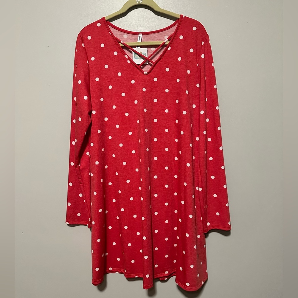 NWT Red French Terry cross/cross neckline tunic dress